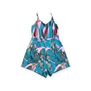 Charlie Charlie Charlotte Women's Blue Waist Belt Button Front Romper Size S/P